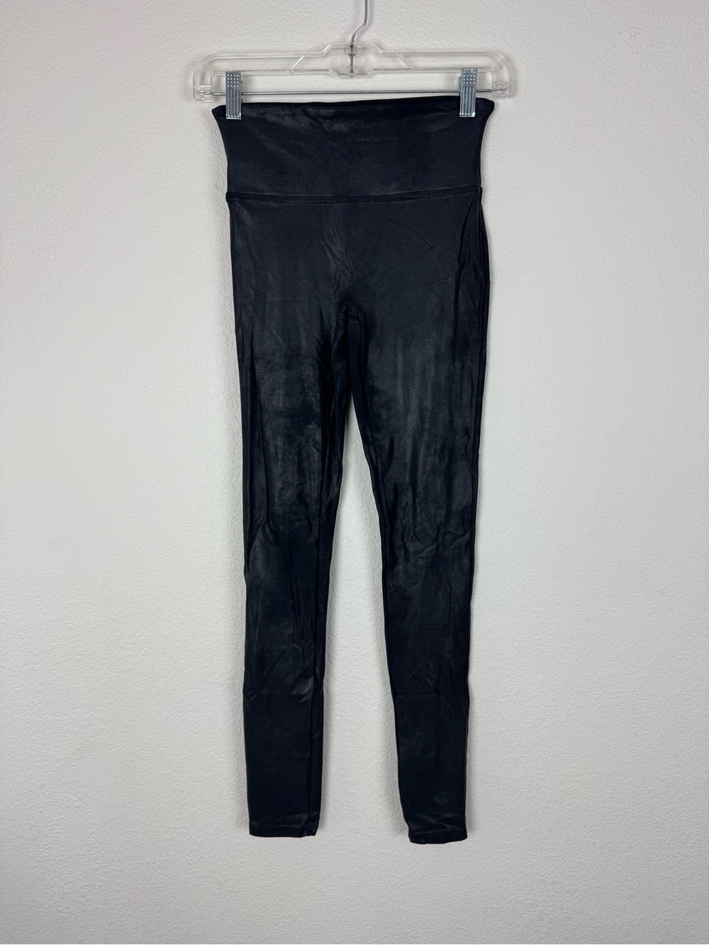 Spanx Black Metallic Full Length Pull On Leggings Pants Sheek Sexy